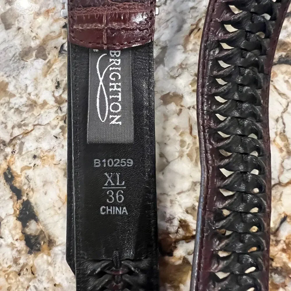 Brighton Brown Crocodile W/Black Braid/Weave Belt W/Silver Buckle - SIZE XL 36